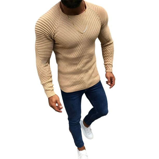 Men Sweater Hooded Warm Casual Slim Fit Solid Color Knitted Pullover Sweater Tee 